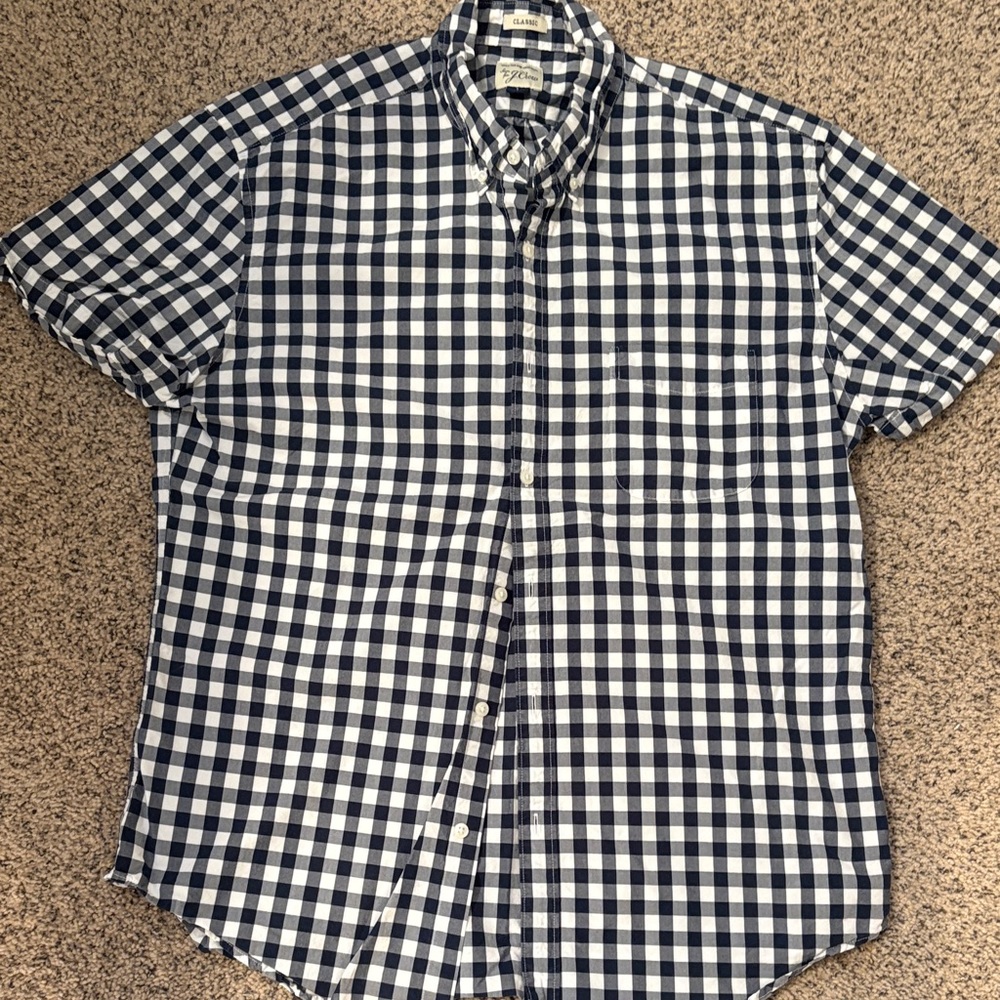 J. Crew Navy and White Gingham Shirt